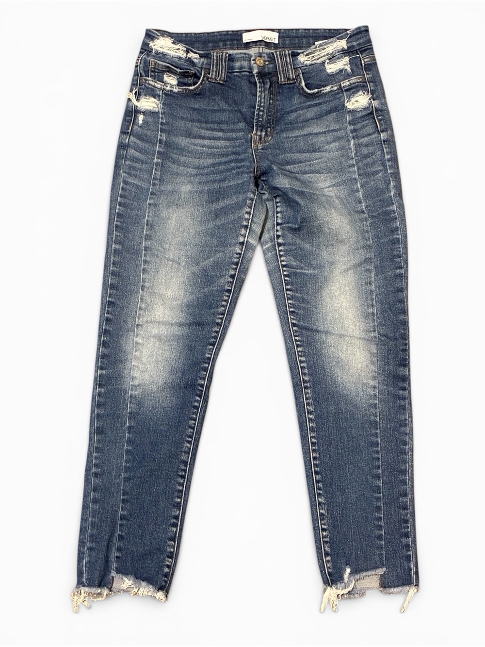 Vervet Los Angeles Jeans 28 Distressed Raw Ankle Crop Cropped Frayed Hem Blue